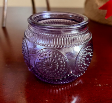 Load image into Gallery viewer, Glass Votive Beeswax Candle (Purple or Gold)

