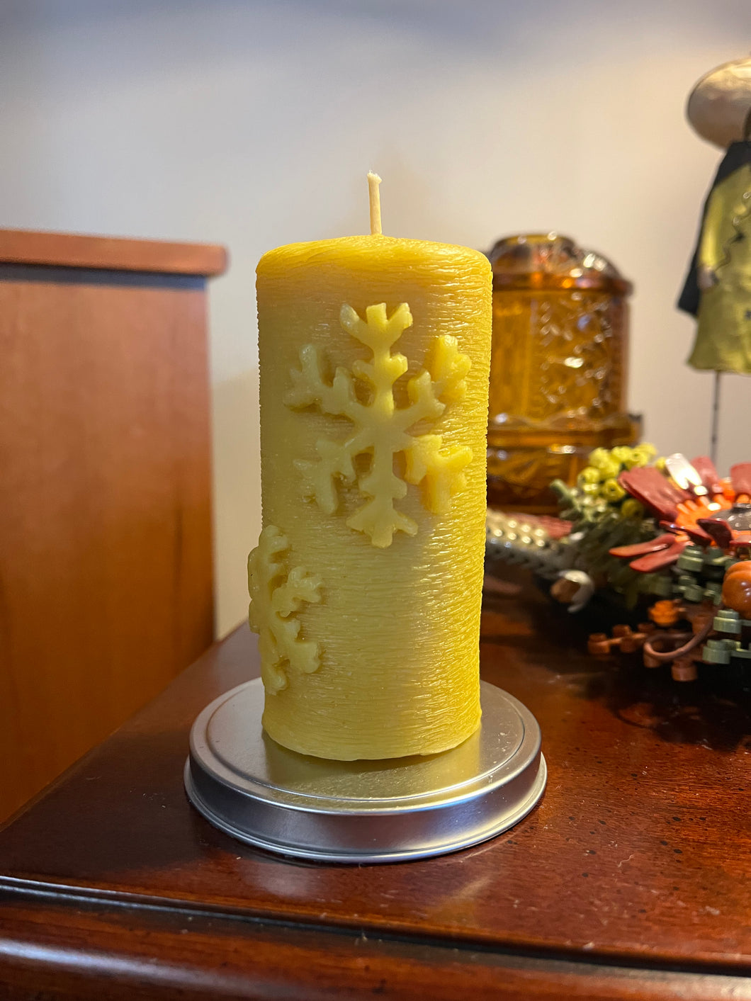 Snowflake Beeswax Pillar Candle