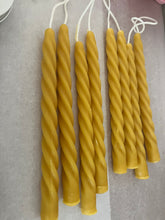 Load image into Gallery viewer, 8” Spiral Taper Dripless Beeswax Candle Pair
